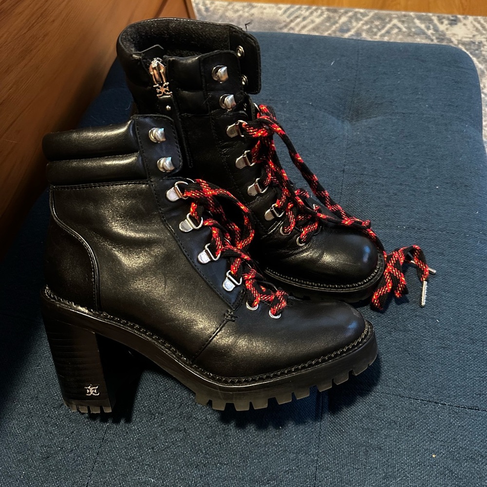 SAM EDELMAN
Sade Stacked Heel Leather Combat Boots